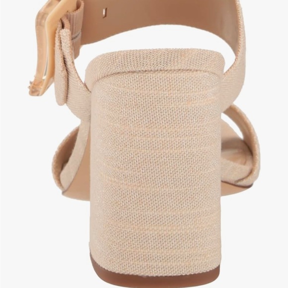 Sam Edelman Dalton Block Heel Sandal Sand Metallic Linen Square Toe Slide Size 7 - Picture 3 of 8